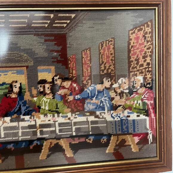 Vtg Needlepoint, Last Supper (Leonardo da Vinci) Framed-Penelope S355-Religious - Picture 9 of 10